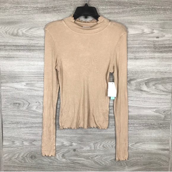 Abound Ribbed Lettuce Edge Mock Neck Top - Picture 2 of 6